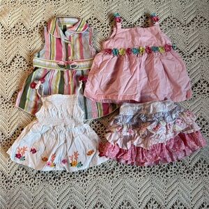 Vintage Gymboree Set of Pink and Green Striped Baby Dresses Size12-18 Months